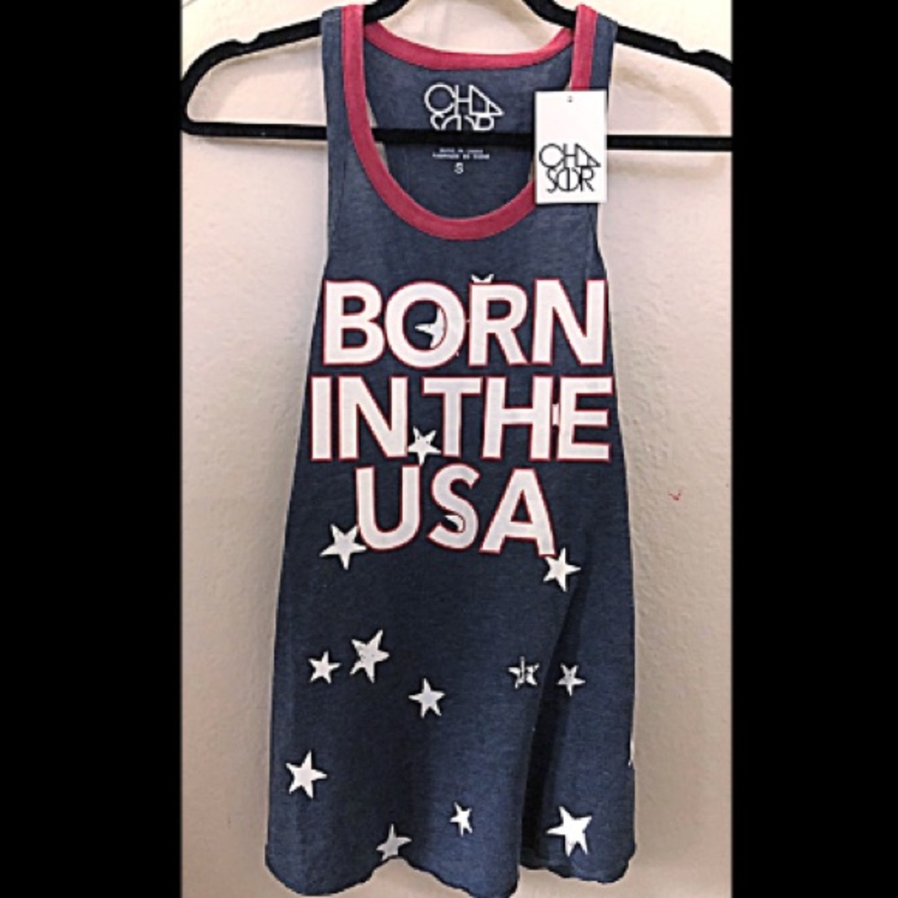 NWT sz small BORN IN THE USA CHASER TANK
